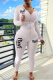 White Casual Print Patchwork Hooded Collar Long Sleeve Two Pieces