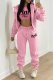 Pink Casual Print Patchwork Hooded Collar Long Sleeve Three Pieces