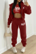Burgundy Casual Print Patchwork Hooded Collar Long Sleeve Three Pieces