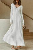 Apricot Casual Solid Patchwork V Neck Long Sleeve Dresses