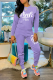Light Purple Casual Print Hot Drill O Neck Long Sleeve Two Pieces