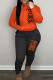 Orange Casual Letter Print Basic Hooded Collar Long Sleeve Two Pieces