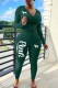 Green Casual Print Letter Hooded Collar Long Sleeve Two Pieces