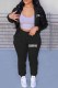 Black Casual Print Letter Hooded Collar Long Sleeve Two Pieces