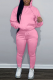 Pink Casual Solid Patchwork Hooded Collar Long Sleeve Two Pieces