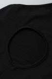 Black Sexy Solid Hollowed Out Patchwork Asymmetrical V Neck Skinny Jumpsuits