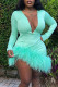 Blue Sexy Solid Patchwork Feathers Asymmetrical V Neck Evening Dress Dresses