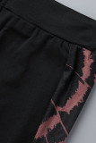 Black Sexy Solid Patchwork Buckle See-through Turndown Collar Long Sleeve Two Pieces