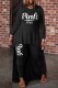 Black Casual Print Letter Asymmetrical O Neck Long Sleeve Two Pieces