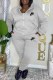 White Casual Print Letter Hooded Collar Long Sleeve Two Pieces