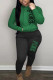 Green Casual Letter Print Basic Hooded Collar Long Sleeve Two Pieces