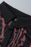 Black Sexy Solid Patchwork Buckle See-through Turndown Collar Long Sleeve Two Pieces