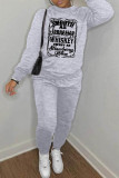Black Casual Letter Print Basic O Neck Long Sleeve Two Pieces