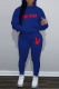 Blue Casual Print Patchwork Hooded Collar Long Sleeve Two Pieces