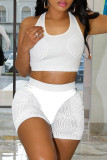 White Sexy Casual Print Backless U Neck Sleeveless Two Pieces