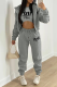 Grey Casual Print Patchwork Hooded Collar Long Sleeve Three Pieces