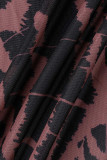 Black Sexy Solid Patchwork Buckle See-through Turndown Collar Long Sleeve Two Pieces
