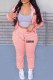 Pink Casual Print Letter Hooded Collar Long Sleeve Two Pieces