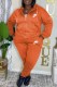 Tangerine Red Casual Print Letter Hooded Collar Long Sleeve Two Pieces
