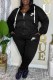 Black Casual Print Letter Hooded Collar Long Sleeve Two Pieces