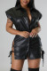 Black Sexy Solid Bandage Patchwork Buckle Turndown Collar Straight Dresses