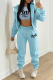 Lake Blue Casual Print Patchwork Hooded Collar Long Sleeve Three Pieces