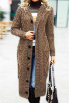 Coffee Casual Solid Patchwork Cardigan Collar Outerwear
