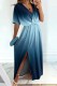 Navy Blue Casual Print Patchwork Slit V Neck Short Sleeve Dress Dresses