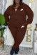 Dark Brown Casual Print Letter Hooded Collar Long Sleeve Two Pieces