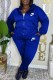 Blue Casual Print Letter Hooded Collar Long Sleeve Two Pieces