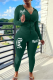 Green Casual Print Patchwork Hooded Collar Long Sleeve Two Pieces