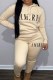 Khaki Casual Print Letter Hooded Collar Long Sleeve Two Pieces