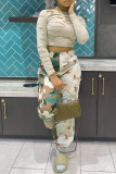 Green Casual Camouflage Print Patchwork Regular High Waist Trousers
