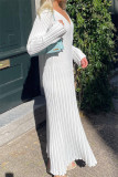 Apricot Casual Solid Patchwork V Neck Long Sleeve Dresses