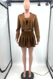 Pink Casual Solid Basic Turn-back Collar Long Sleeve Three-piece Set