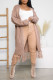 Light Brown Casual Solid Tassel Patchwork Cardigan Collar Outerwear