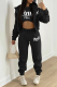 Black Casual Print Patchwork Hooded Collar Long Sleeve Three Pieces