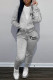 Grey Casual Letter Print Basic Hooded Collar Long Sleeve Two Pieces