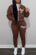 Brown Casual Letter Print Basic Hooded Collar Long Sleeve Two Pieces