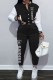 Black Casual Print Patchwork O Neck Long Sleeve Two Pieces