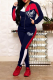 Deep Blue Street Print Patchwork Zipper Collar Long Sleeve Two Pieces