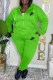 Fluorescent Green Casual Print Letter Hooded Collar Long Sleeve Two Pieces