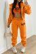 Tangerine Red Casual Print Patchwork Hooded Collar Long Sleeve Three Pieces