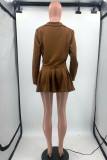 Pink Casual Solid Basic Turn-back Collar Long Sleeve Three-piece Set