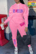 Pink Casual Letter Print Patchwork Hooded Collar Long Sleeve Two Pieces