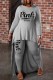 Grey Casual Print Letter Asymmetrical O Neck Long Sleeve Two Pieces
