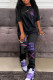 Black Casual Print Basic O Neck Short Sleeve Two Pieces