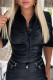 Black Casual Solid Patchwork Turndown Collar Tops
