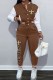 Coffee Casual Print Patchwork O Neck Long Sleeve Two Pieces