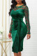 Green Casual Solid Patchwork See-through O Neck Long Sleeve Dresses